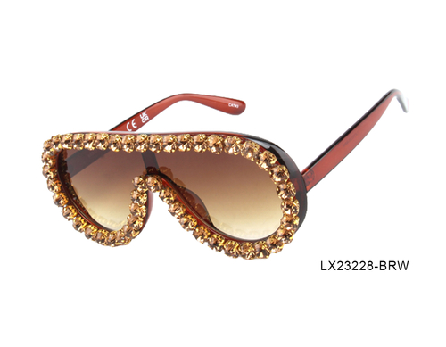 Brown Shield with Rhinestones Woman Sunglasses-LX23228