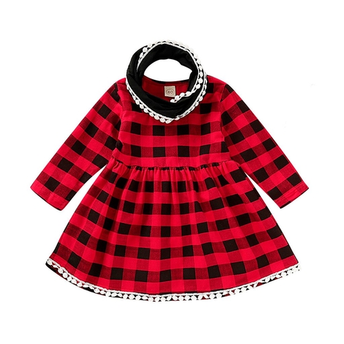 Toddler Baby Girls Long Sleeve Tassels Plaid Print