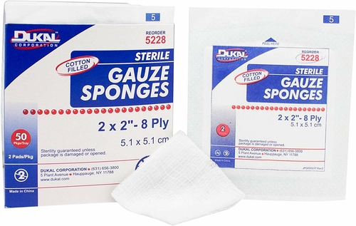 Gauze Sponges 2" x 2". Case of 2400 Sterile Cotton Filled Gauze