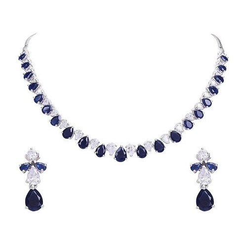 Traditional Fashion Jewellery Blue White Necklace Pendant Set with