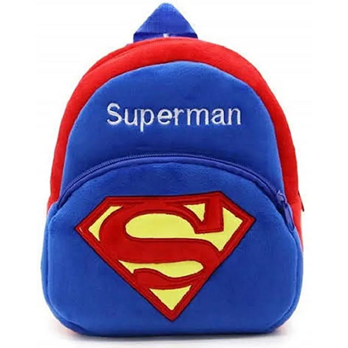 Blue Superman Soft Velvet Kids School Bag Nursury Class To 5