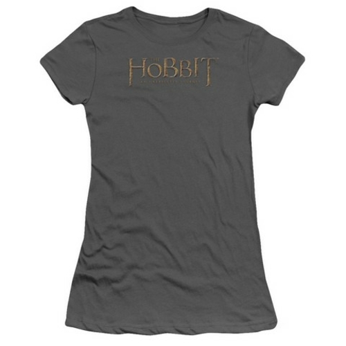 Trevco The Hobbit-Distressed Logo Short Sleeve Junior Sheer Tee- Charc
