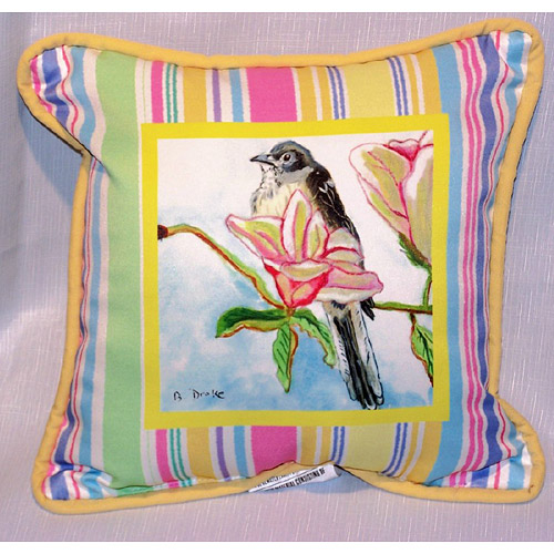 Betsy Drake SN402 Mockingbird Small Outdoor-Indoor Pillow 12"x12&