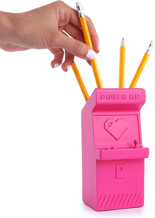 Power Up Retro Arcade Style Pen Pot | Pencil Cup in Hot Pink