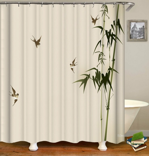 Bamboo And Four Birds Shower Curtain