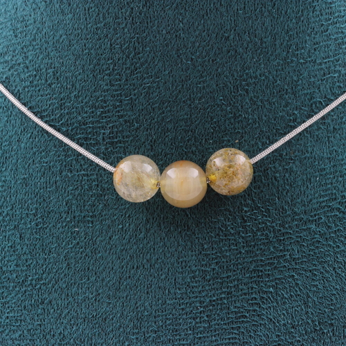 Rutilated Quartz 8 mm 3 beads necklace.