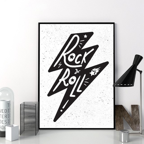 Rock and Roll Lettering Canvas Art Print Poster ,