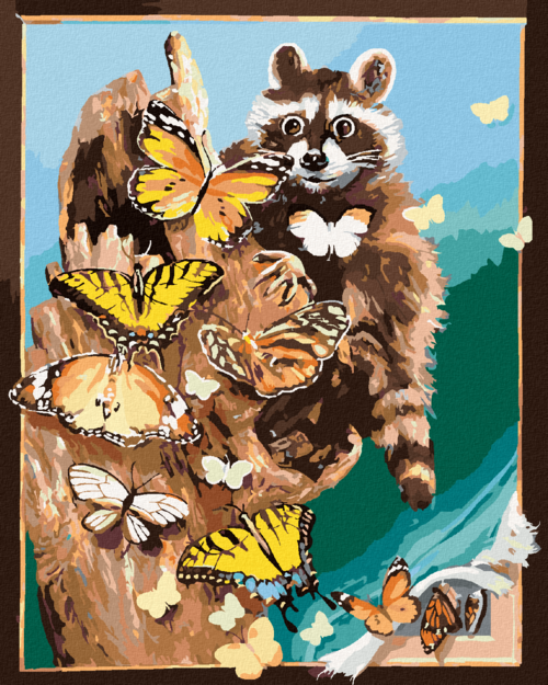 Zuty - Paint by Numbers - RACCOON AND BUTTERFLIES (D. RUSTY RUST),