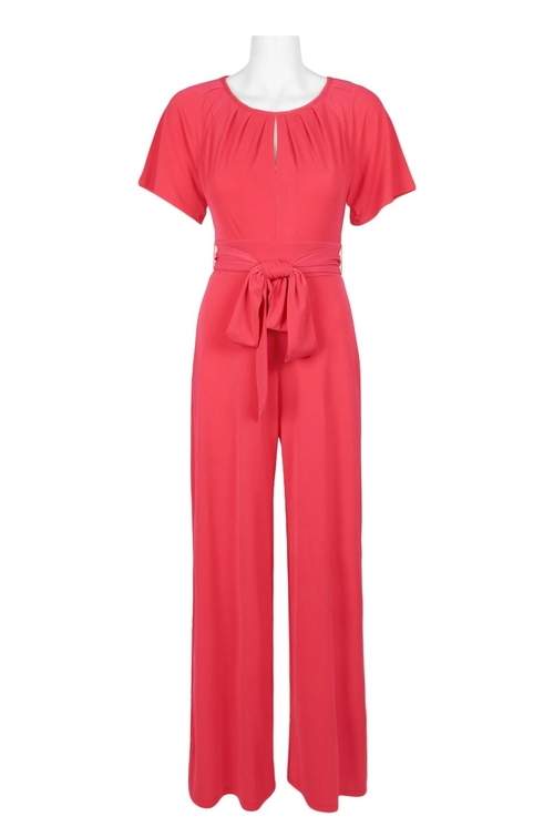 Taylor Scoop Neck Short Sleeve Keyhole Back Tie Waist Solid Jersey