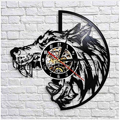 WOLF HEAD SILHOUETTE HANDMADE VINYL RECORD WALL CLOCK