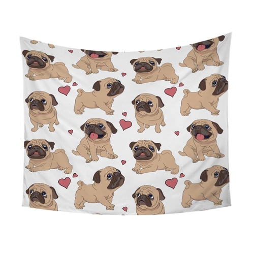 Hippie Pug Tapestry Animal Cartoon Wall Hanging