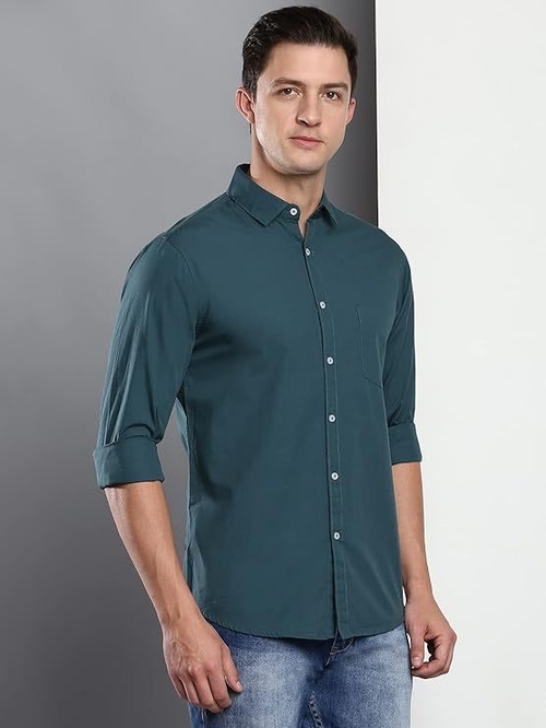 Men's Solid Slim Fit Cotton Casual Shirt SIZE-L COLOR-BLUE