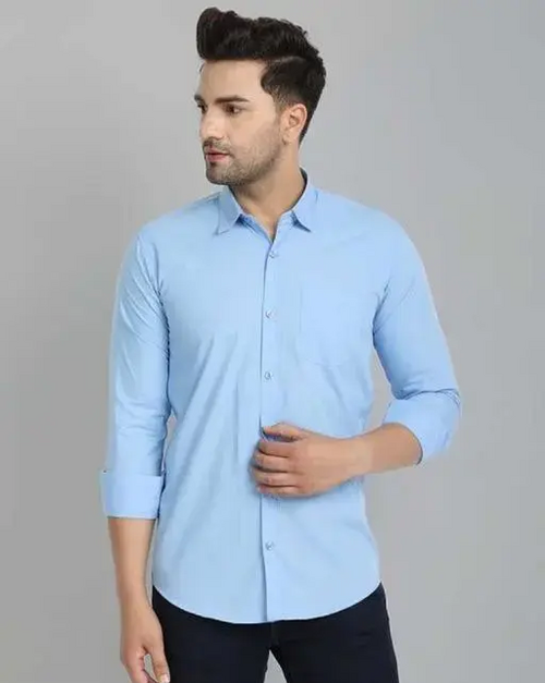 Men Regular Fit Washed Casual Shirt Sky Blue Size XL