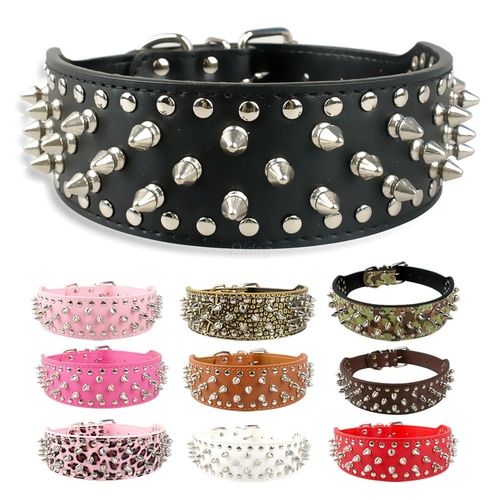 2 inch Wide Spiked Dog Collar Studded Leather Dogs