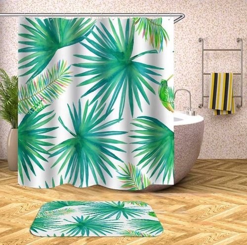 Green And Rainbow Colored Palm Leaf Shower Curtain