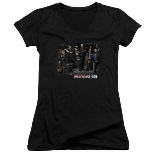 Trevco Warehouse 13-Warehouse Cast Junior V-Neck Tee, Black - Smal