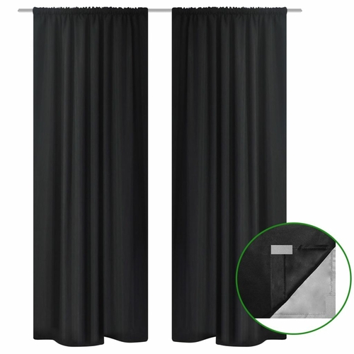 Blackout Curtains 2pcs Double Layer 55"x96" Black Energy-saving
