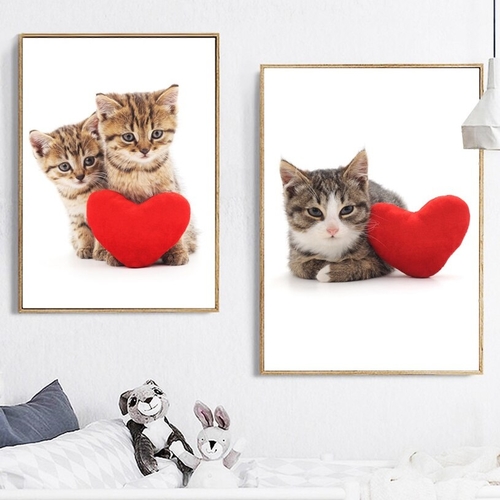 Nordic Minimalism Cute Cat Heart Wall Art