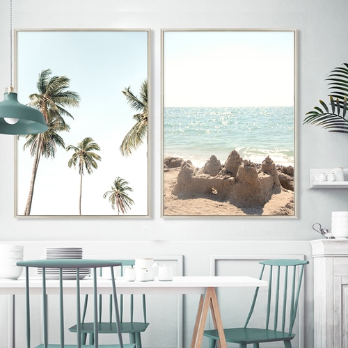 Modern Palm Tree Seascape Beach Pictures Canvas