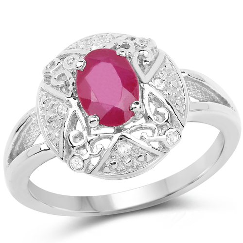1.04 Carat Glass Filled Ruby and White Topaz .925 Sterling Silver Ring
