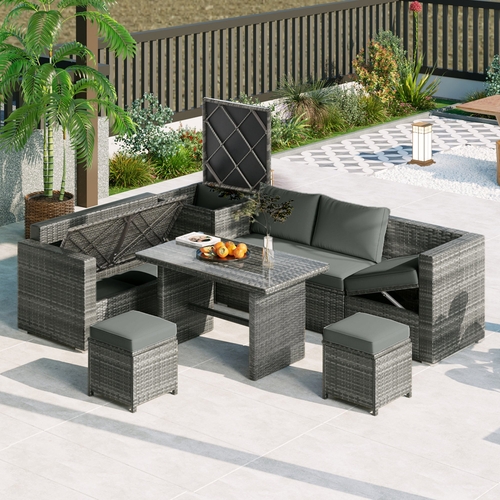 Outdoor 6-Piece All Weather PE Rattan Sofa Set, Garden Patio Wicker