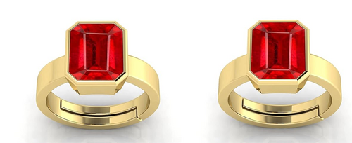 Natural Ruby Manik Loose Gemstone Gold Plated Ring  Pack of 2