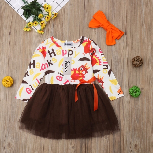 2018 Little Girls Thanksgiving Day Dress Clothes