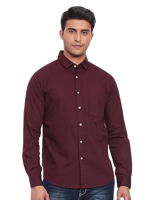 Men's Solid Slim Fit Cotton Casual Shirt SIZE-XL COLOR-MAROON