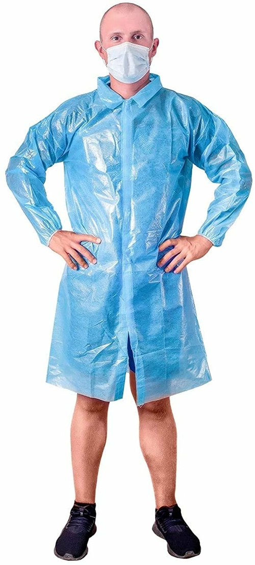 30 Pack Blue Lab Coat 2XL Size Unisex Disposable Polypropylene Coat.