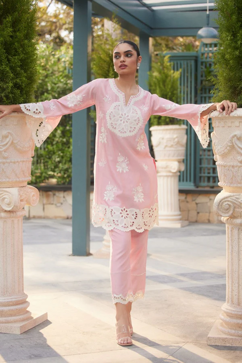 Full Stitched Pakistani Style Baby Pink Imported Korean Fabric