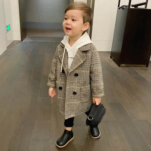 High Quality Lattice Children Coat Wool Coat For Boys Fashion