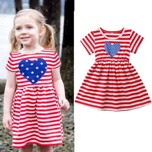 Infant Kids Baby Girl Heart Vertical Striped Dress