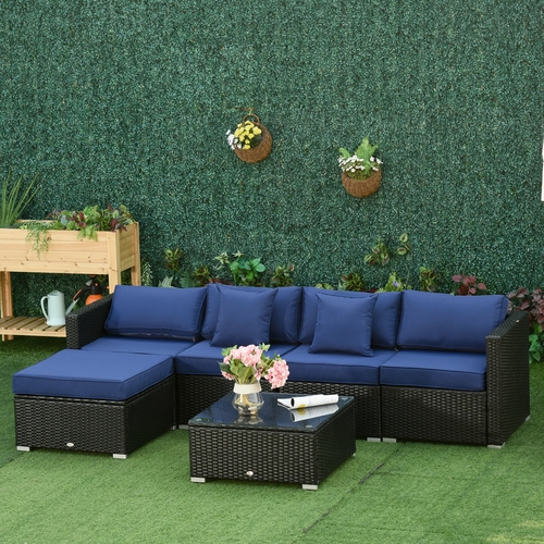 Outsunny 6 Piece Outdoor Patio PE Rattan Wicker Sectional Sofa Deluxe