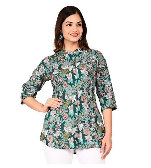 Women's Embroidery & printed Fit & Flare Top  (Size-L) (Color-NEON