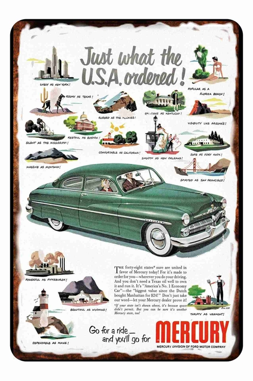 1960 Mercury Classic Car Ad Metal  8 x 12 inch Tin Sign