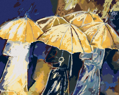 Zuty - Paint by Numbers - PEOPLE WITH GOLDEN UMBRELLAS, 40x50 cm