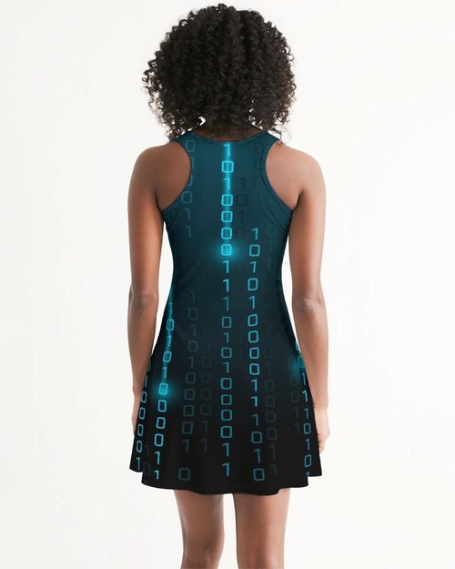 Womens Dress - Digital Code Style Racerback Dress / Blue