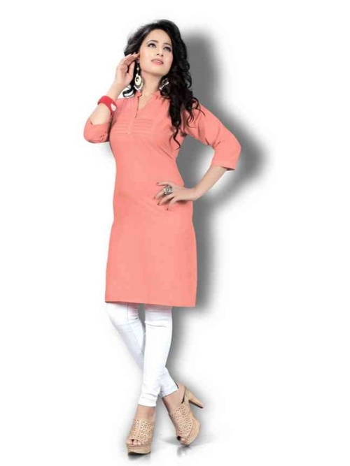 Women’s Peach Solid Thigh Length Kurta