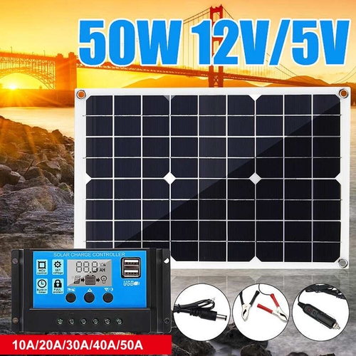 50W 12V/5V Silicon Solar Panel Dual Output USB