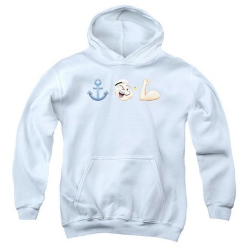 Trevco Popeye-Emoji Youth Pull-Over Hoodie, White - Small