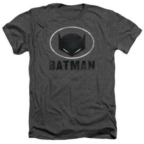 Trevco Batman-Mask In Oval - Adult Heather Tee - Charcoal- Extra Large