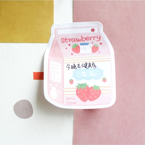 1PC Cute Strawberry Milk Sticker Bookmark