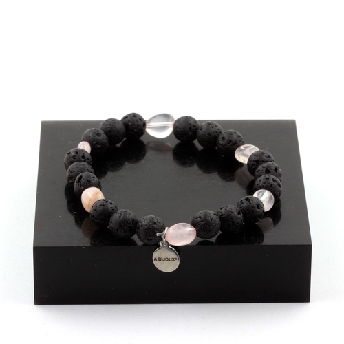 Rose Quartz from Brazil + Lava Bracelet 8 mm Beads.