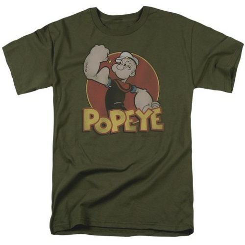 Trevco Popeye-Retro Ring Short Sleeve Adult 18-1 Tee, Military Gre