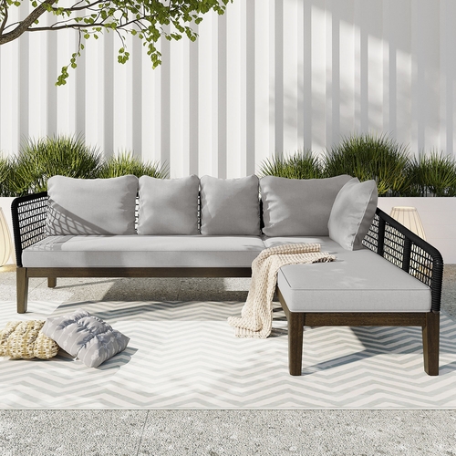 Modern 5-Person Outdoor Seating Group with Cushions Rope Waved Patio