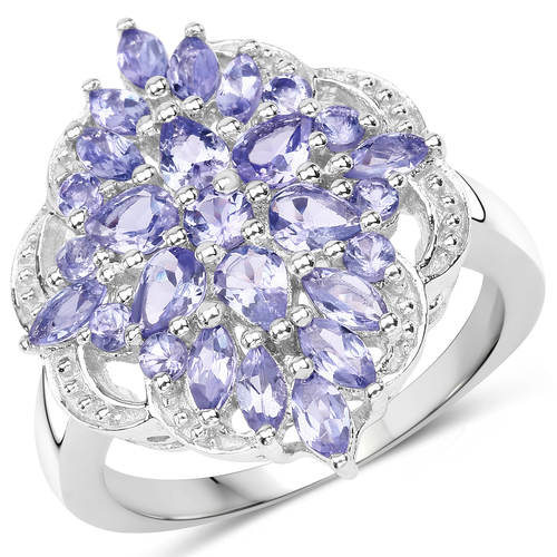 2.18 Carat Genuine Tanzanite .925 Sterling Silver Ring