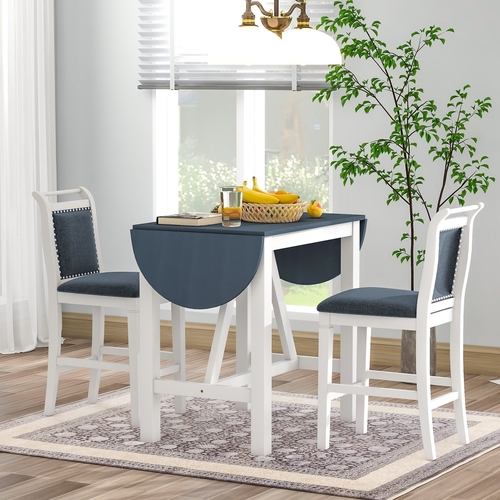 3-Piece Wood Counter Height Drop Leaf  Dining Table Set with 2