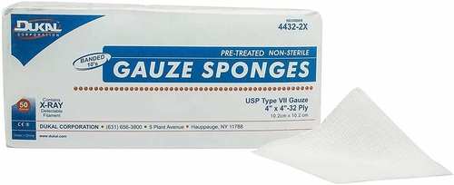 Dukal Type VII Gauze Sponges 4" x 4". Case of 1000 32-ply X-Ray