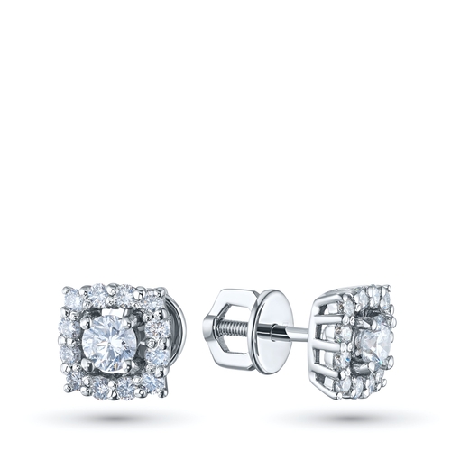 14K White Gold Earring Studs with 26 Round-Cut Lab-Created Diamonds