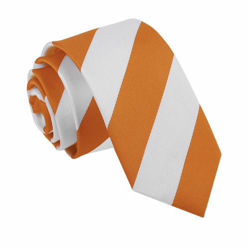 Striped Slim Tie - Orange & White